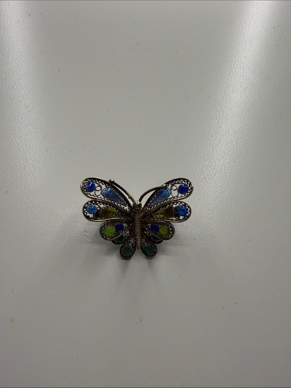 Vintage 800 German Silver Enamel
Filigree Butterfly Pin Brooch